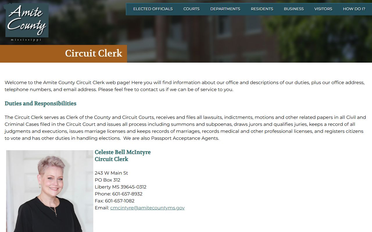 Amite County Circuit Clerk official county website page