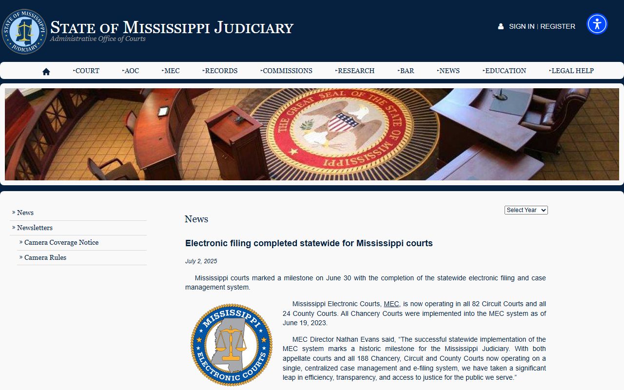 Mississippi statewide e-filing news supporting Amite County court dockets