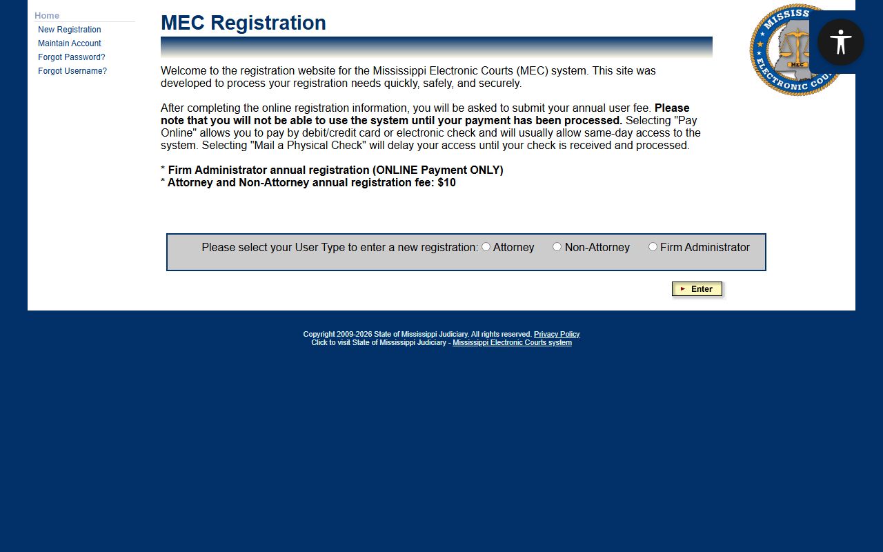 PAMEC registration site for Amite County court records online access