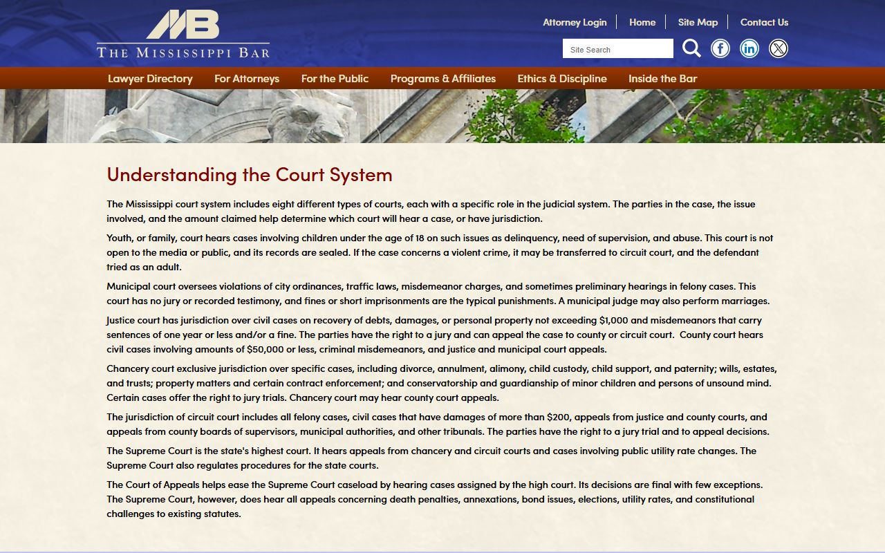 Mississippi court system guide for understanding Amite County criminal court records