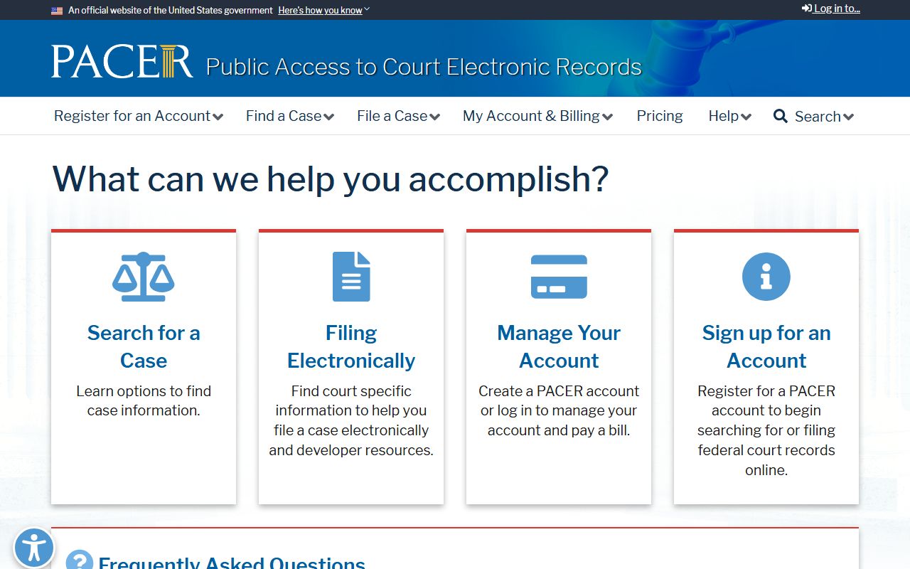 Federal PACER public access system used to find Amite County federal court records