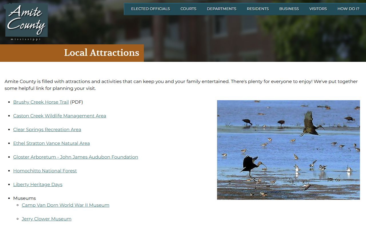Amite County local attractions page near the historic courthouse and court records square in Liberty