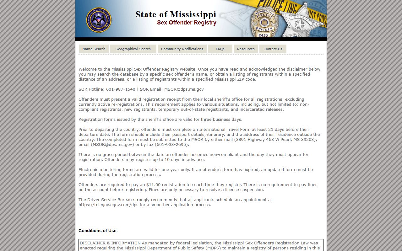Mississippi DPS Sex Offender Registry used alongside Amite County inmate searches