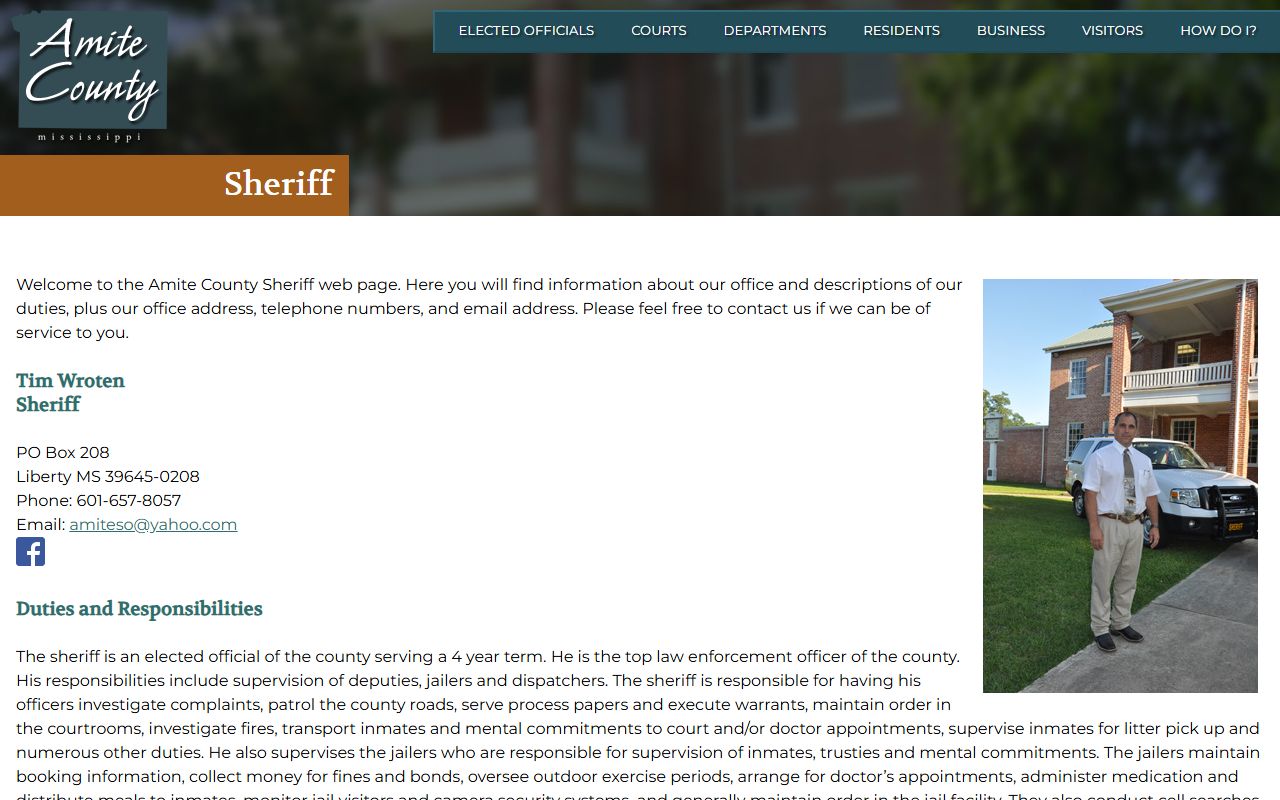 Amite County Sheriff page for inmate and jail information