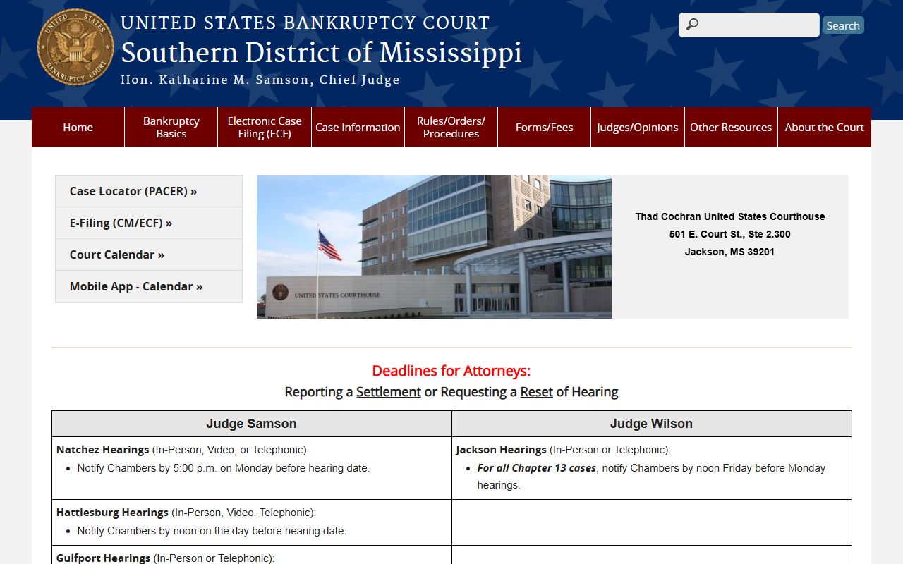 U.S. Bankruptcy Court Southern District of Mississippi page, separate from Amite County probate