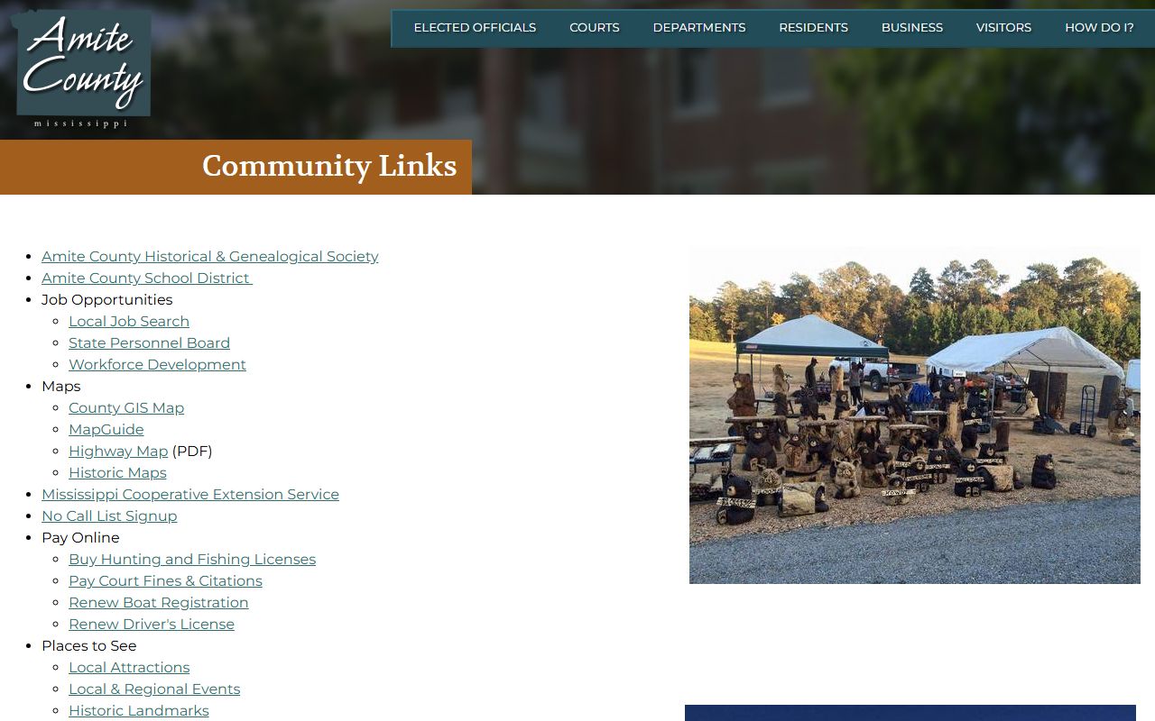 Amite County traffic ticket payment link on the official county community links page