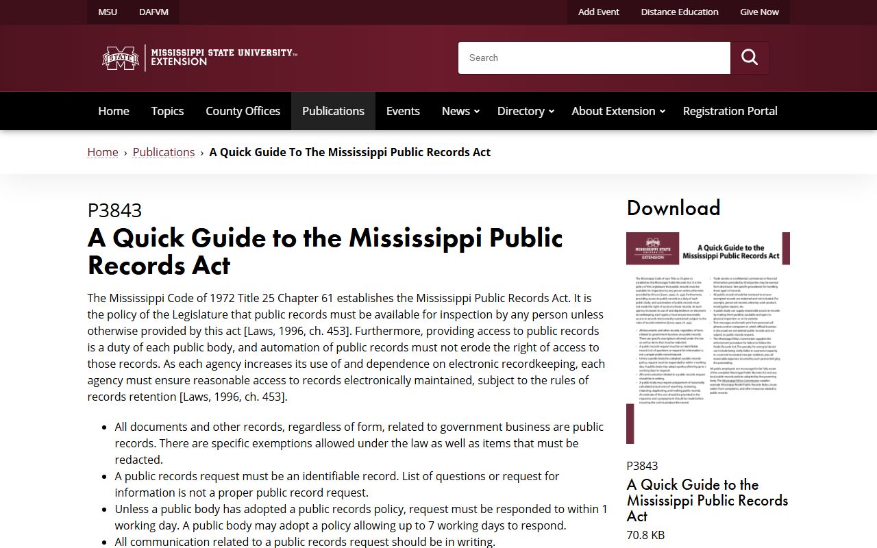 Amite County warrant records request guide under the Mississippi Public Records Act